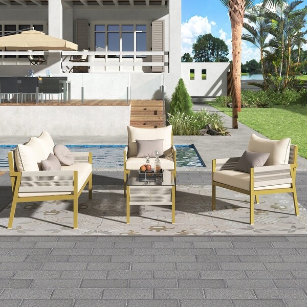 4Piece Outdoor Furniture，Rope Garden Patio Conversation Set