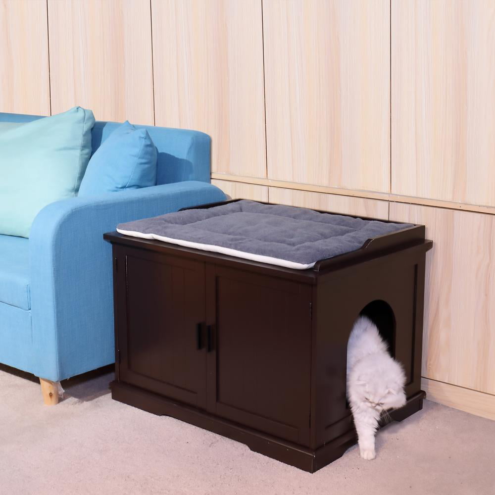 UBesGoo Cat Litter Box Enclosure， Cat Washroom Litter Box Cover， Litter Box Hidden， Pet Crate， Night Stand Pet House， Brown