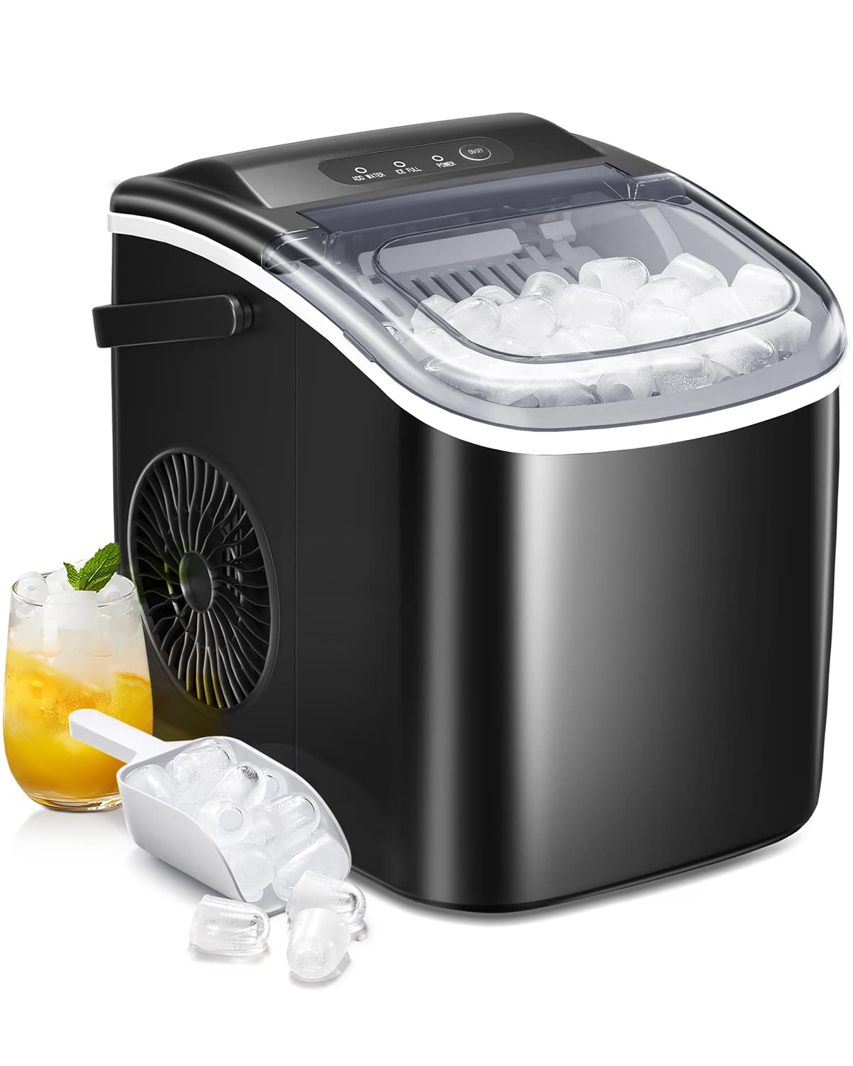 Ice Makers Countertop,Protable Ice Maker Machine with Handle,Self-Cleaning Ice Maker, 26Lbs/24H, 9 Ice Cubes Ready in 8 Mins, for Home/Office/Kitchen