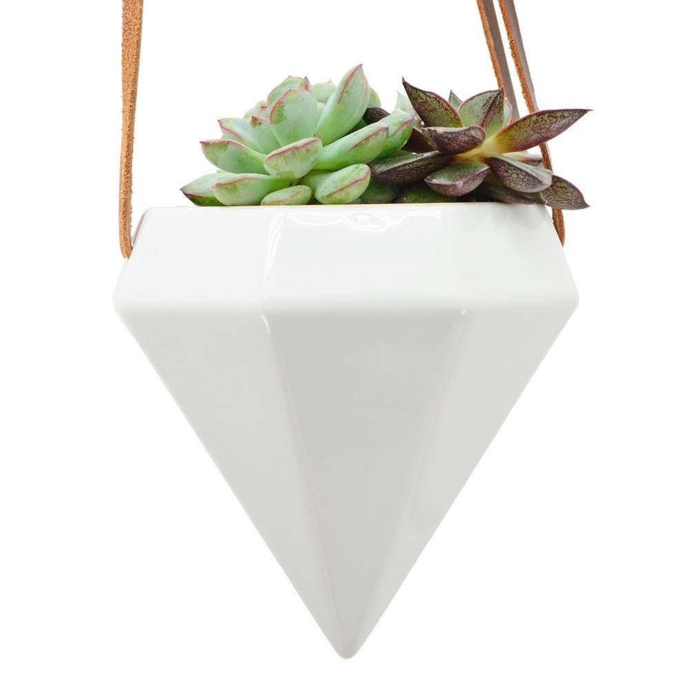 Arcadia Garden Products Diamond 4-12 in. x 4-12 in. Gloss White Ceramic Hanging Planter AP12W