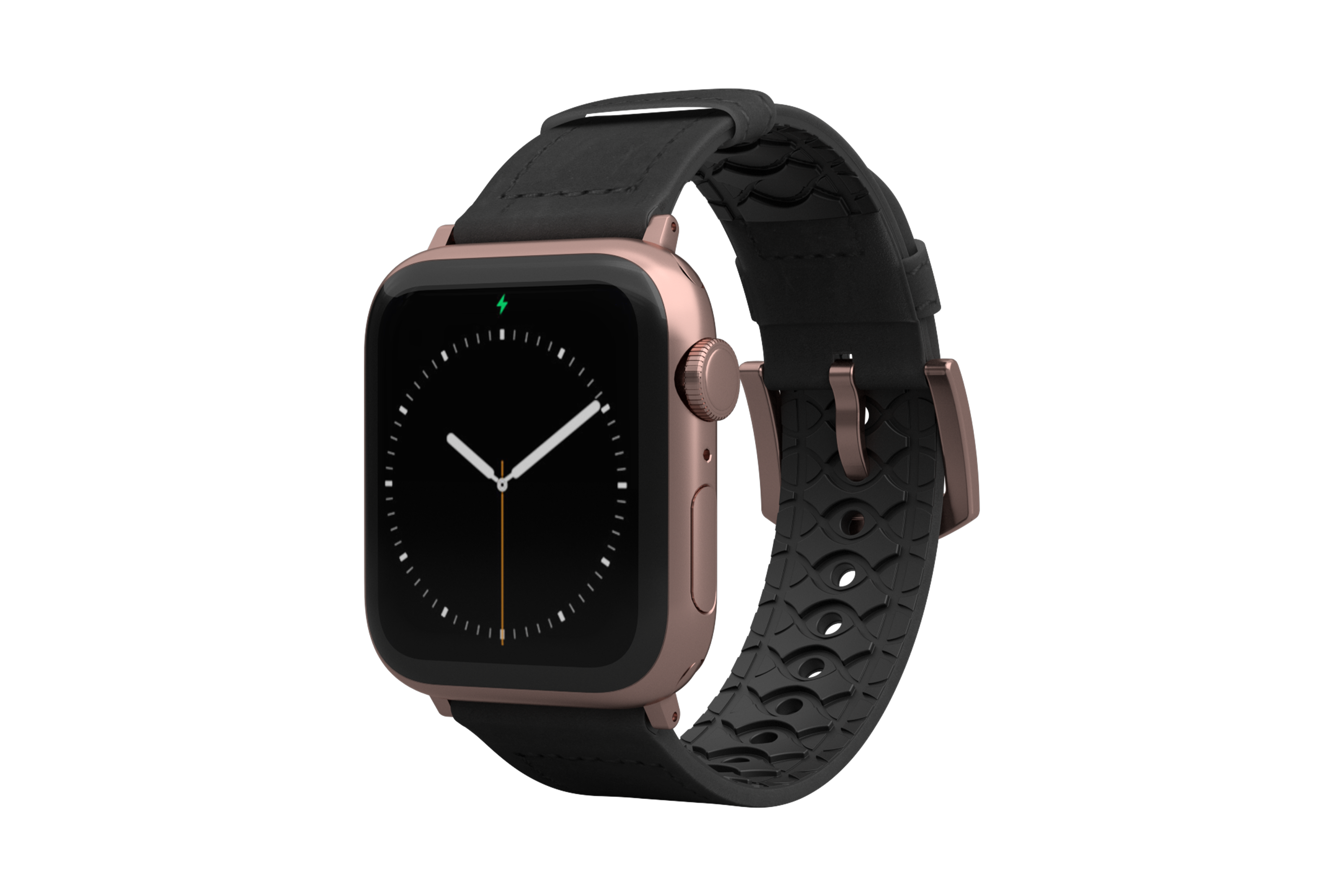 Obsidian Black Leather and Rubber Hybrid Apple Watch Band