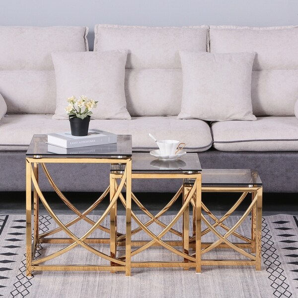 3 Pieces Square Nesting Glass End Tables