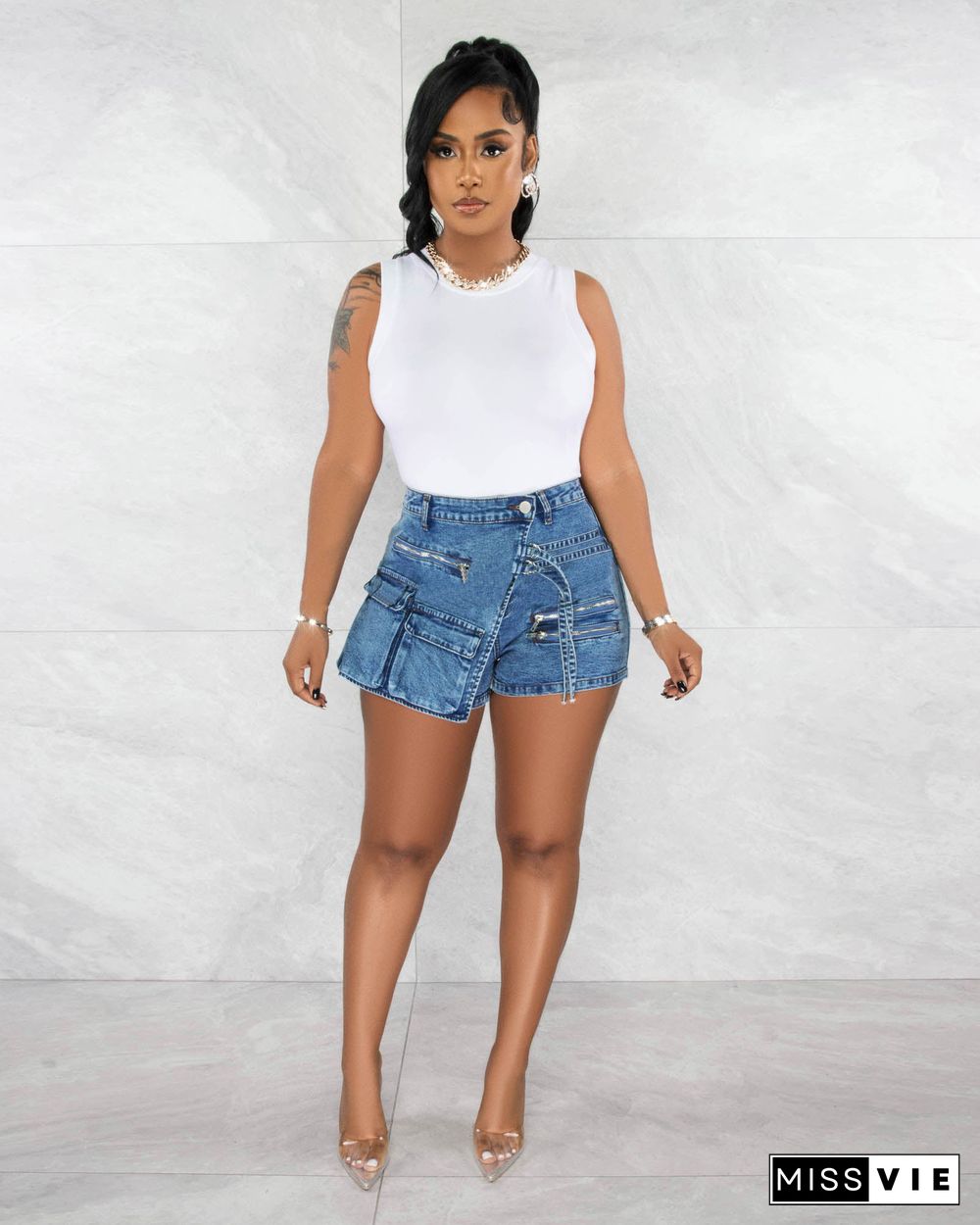 Low Waist Multi-pocket Streetwear Denim Shorts