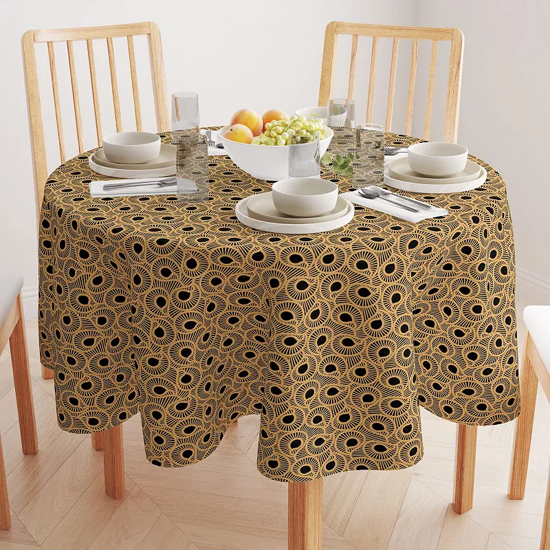 Round Tablecloth， 100% Polyester， 90 Round， Abstract Bam boo Stairs