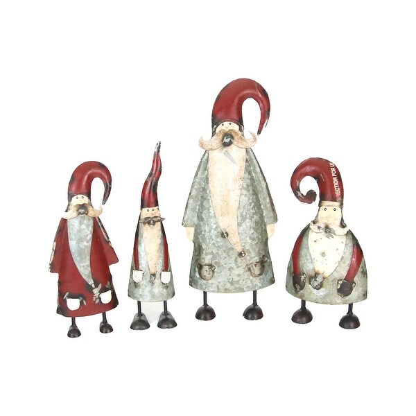 Set of 4 Red and White Galvanized and Christmas Painted Santas