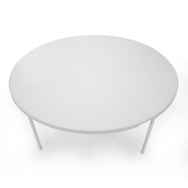 Round Plastic Folding Portable Dining Table with Carrying Handle，5 Legs for Indoor，Outdoor，Parties，Banquets and Events