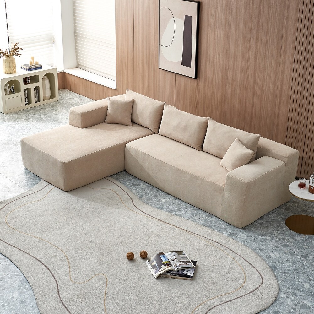 L shape Sectional Recliner Sofa Teddy Floor Settee with Chaise  Beige