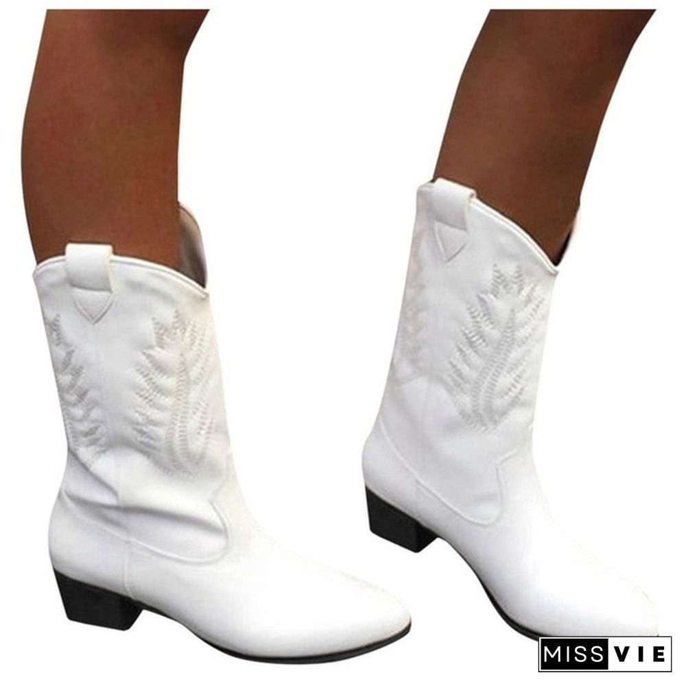 Western Cowboy Knight Boots Women Boots Spring Winter Black And White Boots Fashion Shoes