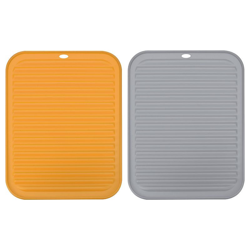 2 Pcs 12 x 9 Sink Drain Pad Silicone Dish Drying Mat Set