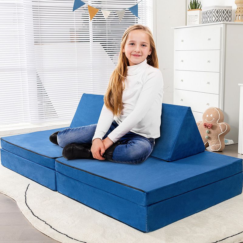 4 Pieces Convertible Kids Couch Set with 2 Folding Mats