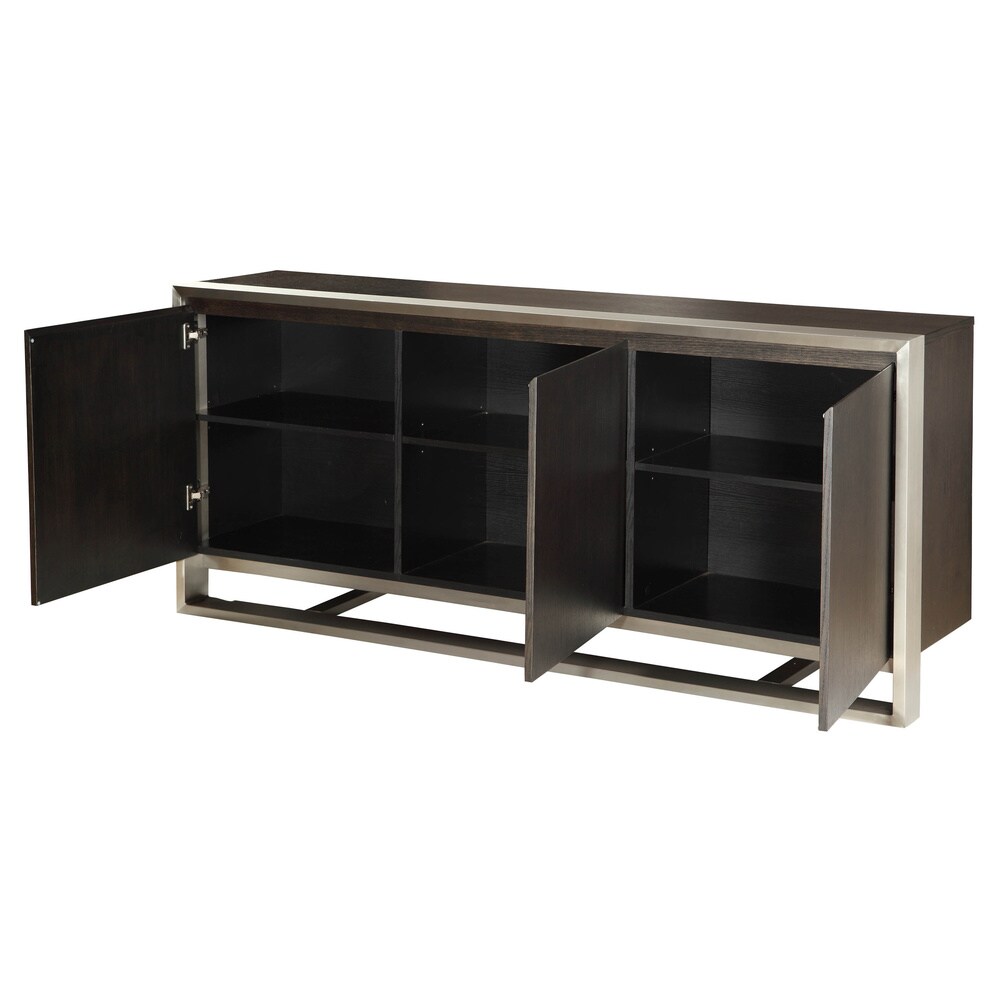 Aurelle Home Brown Oak and Stainless Steel Sideboard