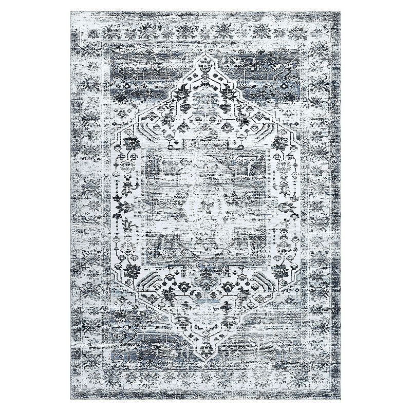 Glowsol Distressed Floral Print Washable Area And Vintage Throw Rug