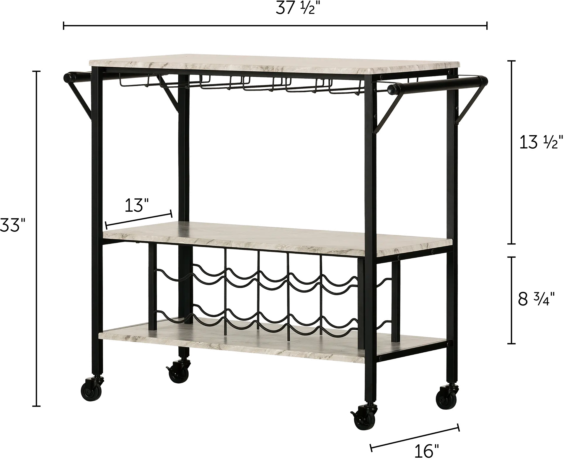 Maliza White Faux Marble and Black Bar Cart - South Shore