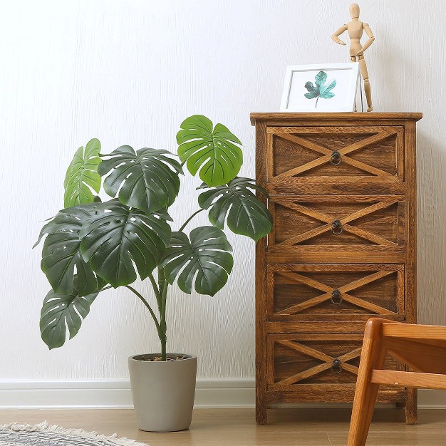 Artificial Monstera Plant In Cement Pot， Indoor Artificial Plant For Home Decor