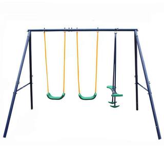 TIRAMISUBEST Blue 3 in 1 Outdoor Metal Swing Set with Glider W1408XY60517