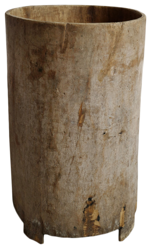 Consigned Large Naga Wood Trunk Pot 13   Rustic   Outdoor Pots And Planters   by Design Mix Furniture  Houzz