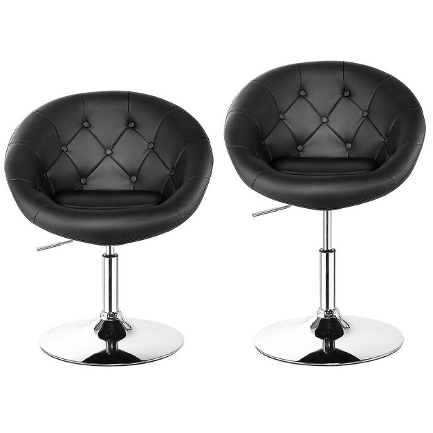 Costway Set Of 2 Swivel Bar Stools Height Adjustable Round Tufted Back Bar Chairs Black