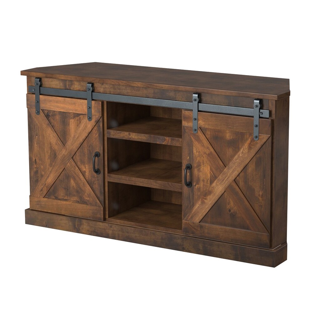 Bridgevine Home 56 in. No Assembly Required Aged Whiskey Finish Corner TV Stand  Holds TVs up to 65 in.