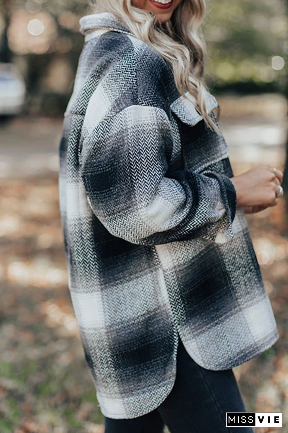 Plaid Pocket Open Button Jackets