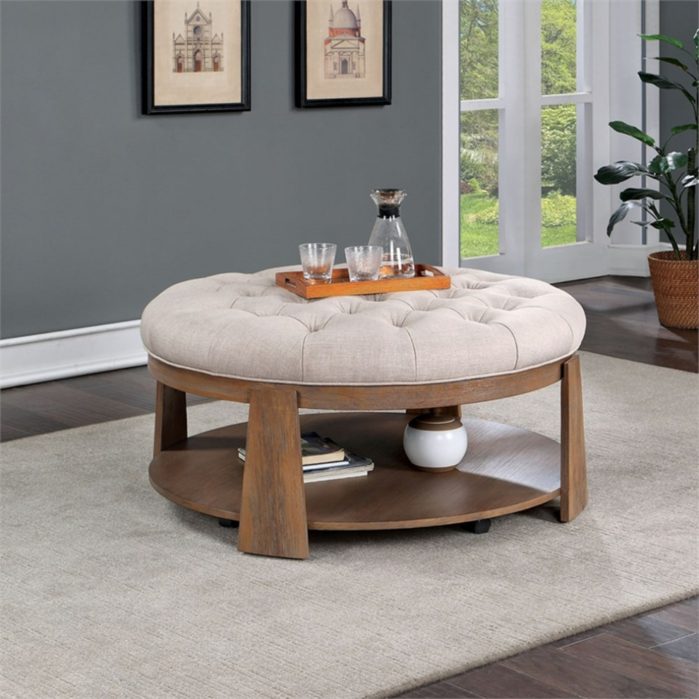 Furniture of America Scandi Wood Round Coffee Table in Natural and Beige   Transitional   Coffee Tables   by Homesquare  Houzz