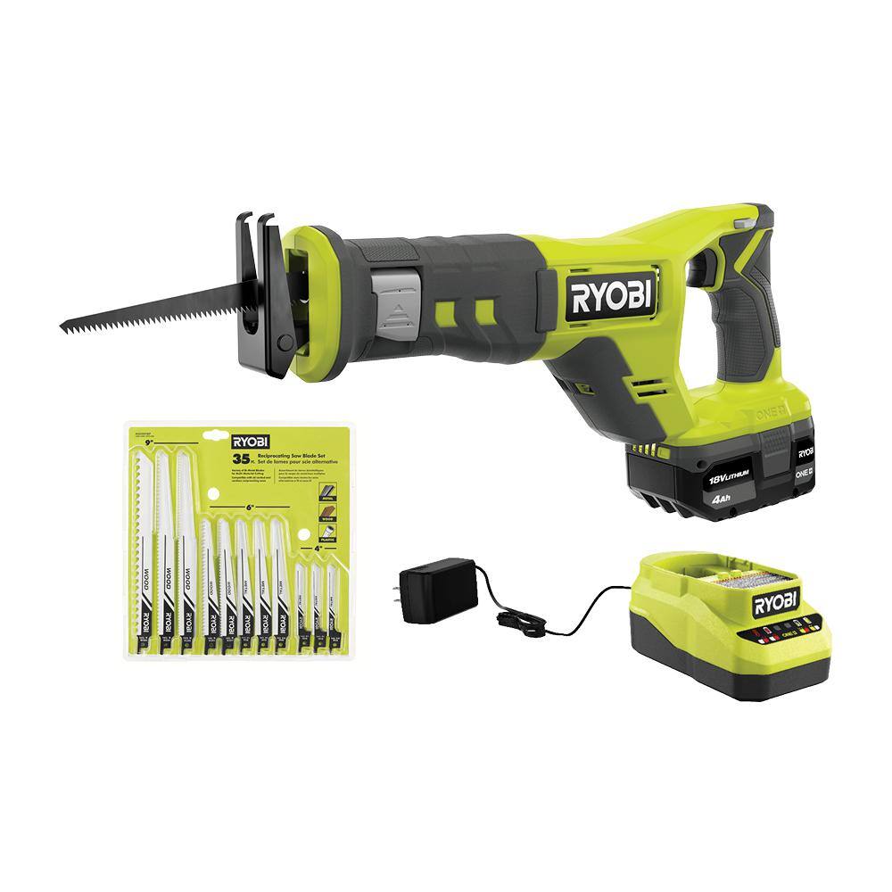 RYOBI ONE+ 18V Cordless Reciprocating Saw Kit with Battery and Charger w Multi-Purpose Reciprocating Saw Blade Set (35-Piece) PCL515K1-A233501