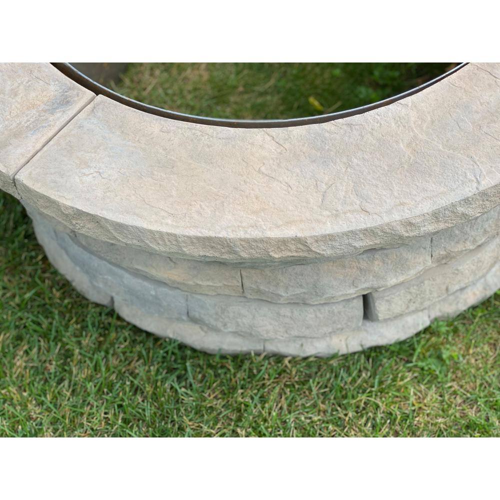 Nantucket Pavers Ledgestone 47 in. x 18 in. Round Concrete Wood Fuel Fire Pit Ring Kit Tan Variegated 72014