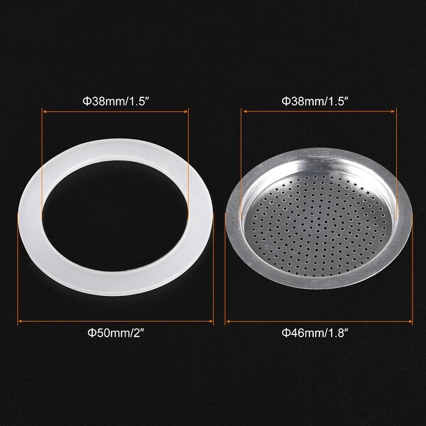 3x Silicone Gasket 1x Filter Screen 46x38mm for 1-Cup Mocha Coffee Pot - White， Silver Tone