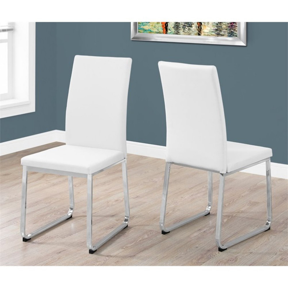 Pemberly Row Dining Chair Set Of 2 Side Kitchen Dining Room Leather Look White   Contemporary   Dining Chairs   by Homesquare  Houzz