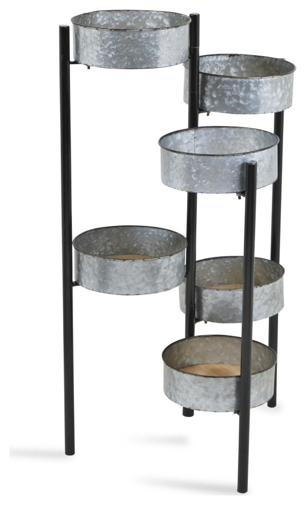 HomeRoots Modern Farmhouse 6 Tier Galvanized Metal Plant Stand   Farmhouse   Plant Stands And Telephone Tables   by VirVentures  Houzz