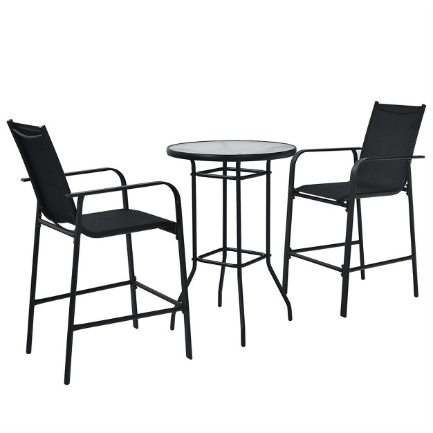 Tangkula 3 Pcs Patio Bistro Set Outdoor Table amp Chairs Set W tempered Glass Top Black