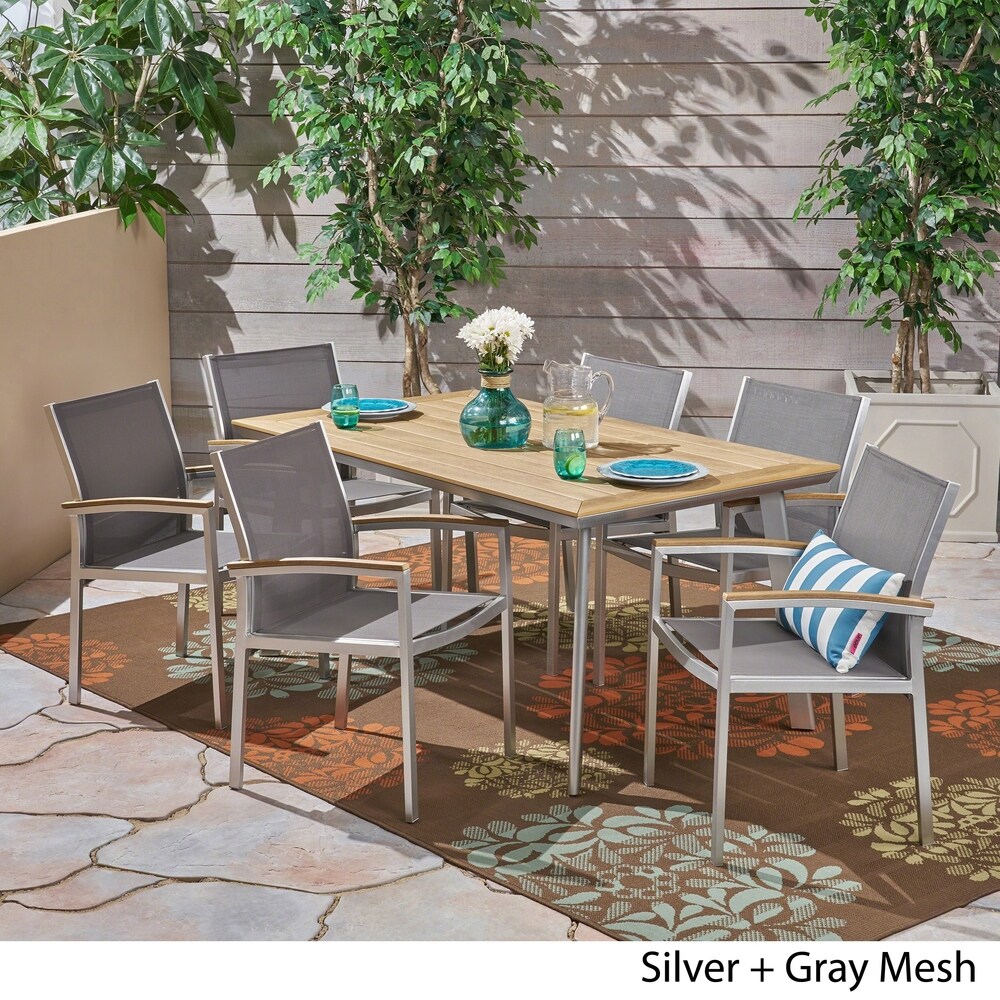 Waldrof Outdoor 7 Piece Dining Set with Wood Top by Christopher Knight Home