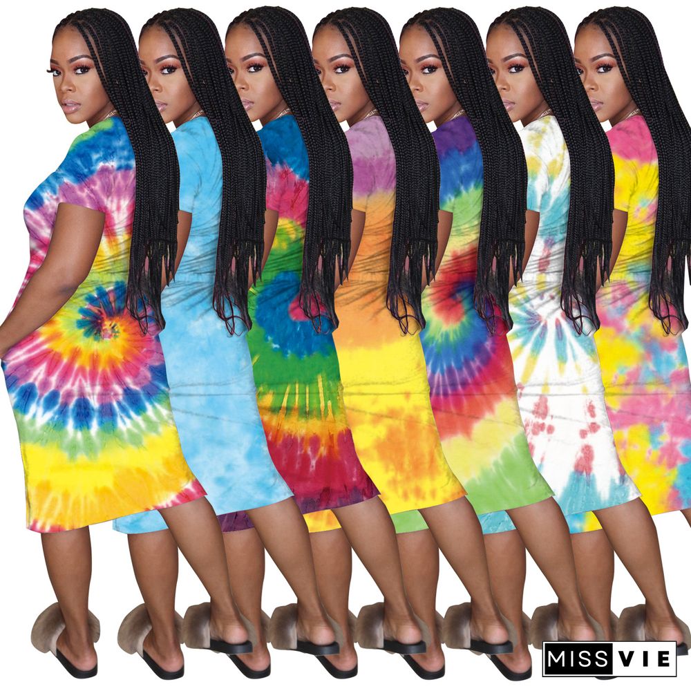 Cartoon Positioning Home Clothes Printed Tie-Dye Dress