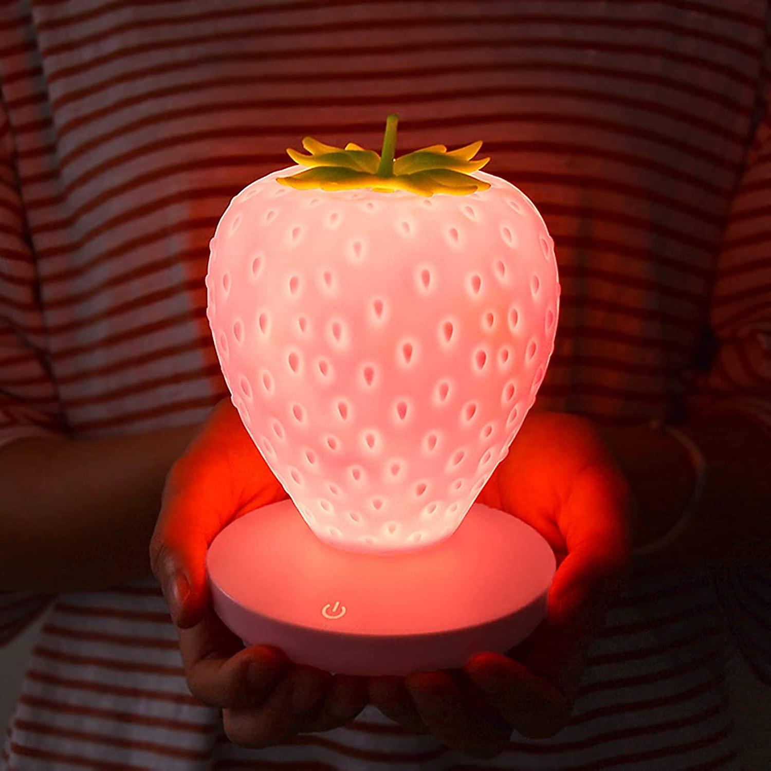 Strawberry Night Light For Kids， Led Cute Silicone Strawberry Lamp Usb Rechargeable Bedside Feeding Lamp Creative 3 Gear Touch Lighting，lights Gift Fo