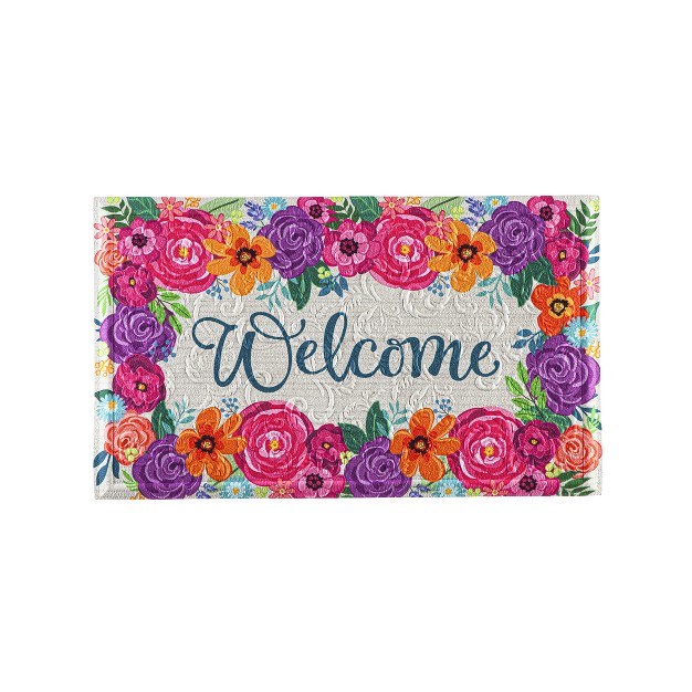 Evergreen Indoor outdoor Embossed Floral Welcome Floor Mat With Vibrant Blooms Design 30 X 1 X 18 Inches