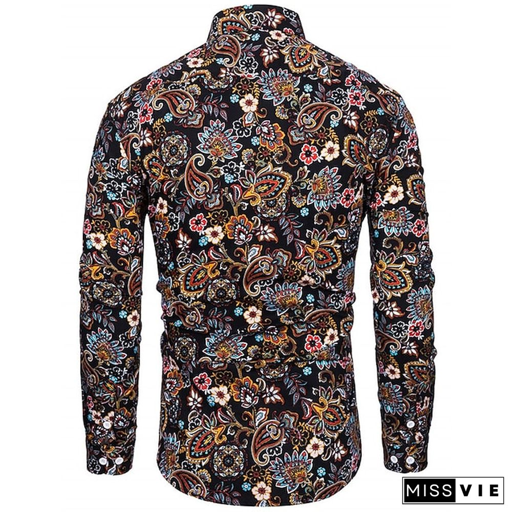 Men's Shirt Boho Shirt Floral Paisley Graphic Prints Turndown Black Red Purple Green Outdoor Street Long Sleeve Print Button-Down Clothing Apparel Sports Fashion Streetwear Designer