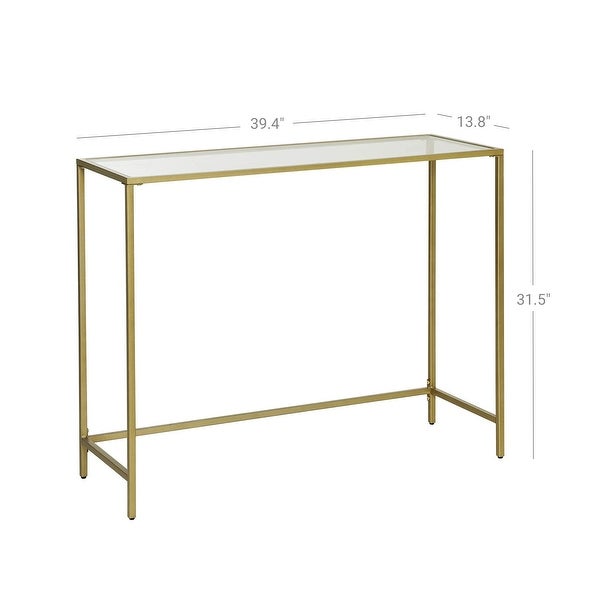 VASAGLE Console Table， Tempered Glass Sofa Table， Modern Entryway Table， Sturdy Metal Frame， Easy to Assemble