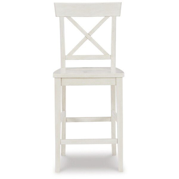 Shya 25 Inch Counter Stool， Set of 2， Crossed Backrest， Crisp White Finish