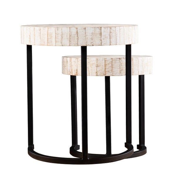 SEI Furniture Karelia Nesting Side Tables， Whitewashed/Black， Set of 2