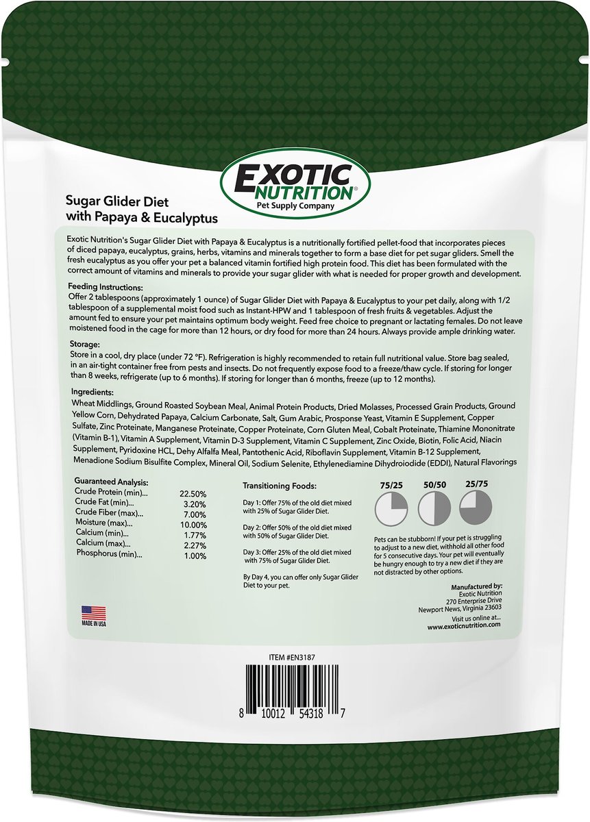 Exotic Nutrition Papaya and Eucalyptus Sugar Glider Food， 2-lb bag