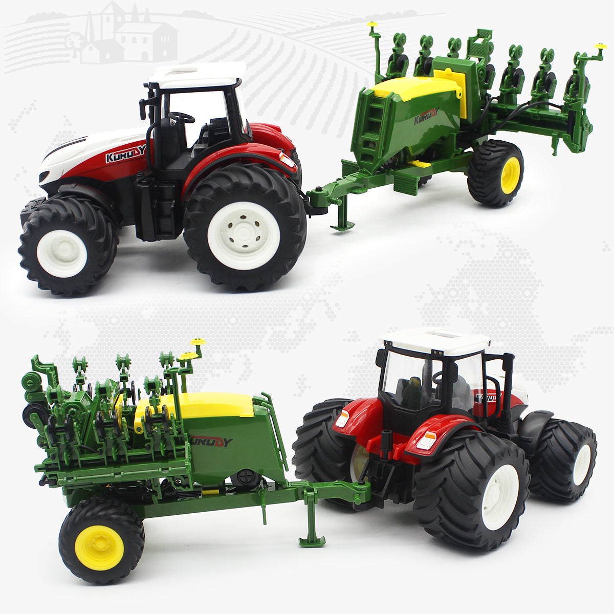 Fisca 1/24 Remote Control Farm Tractors Toys with Seed Planter， Lights and Sound， for Kids 6+