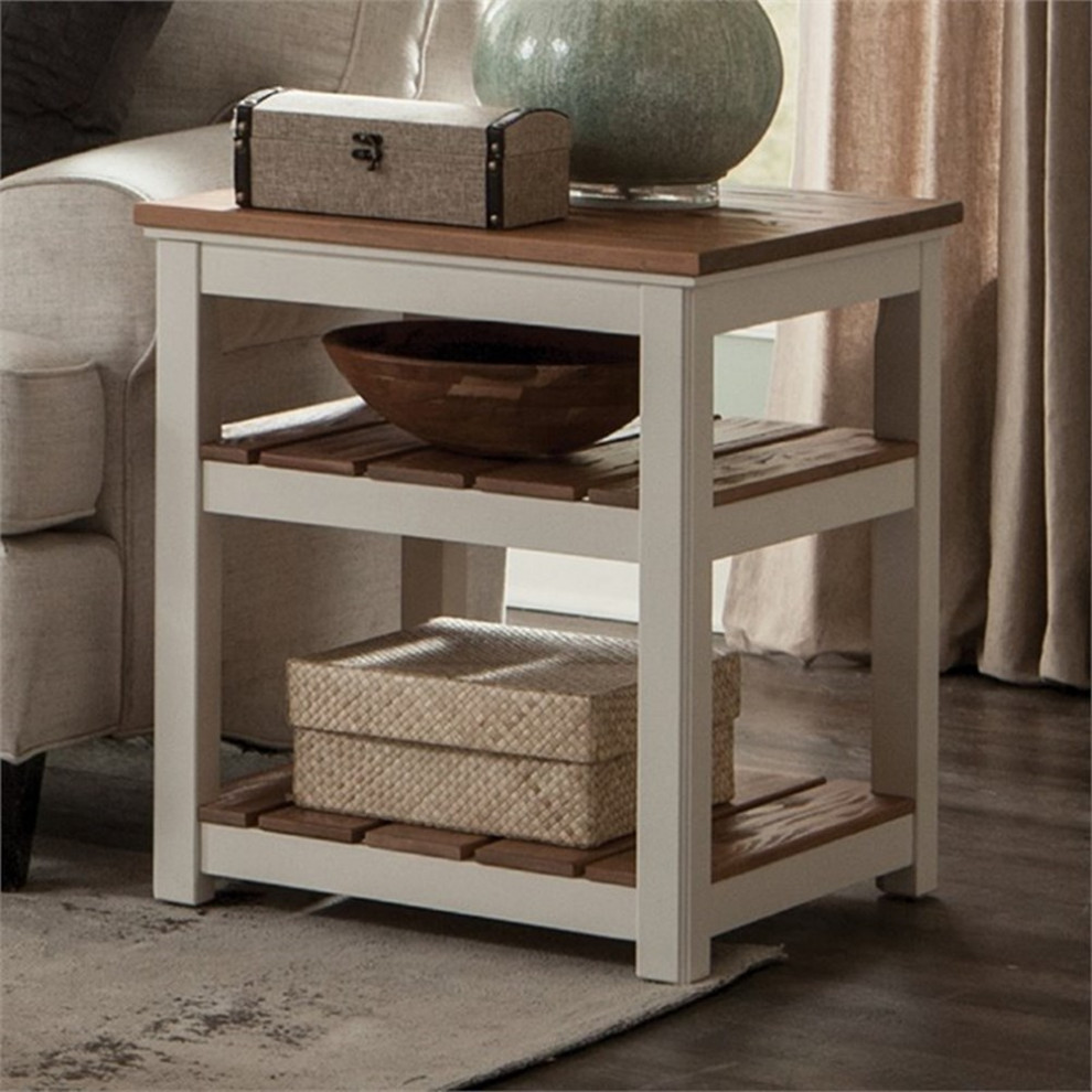 Home Square 2 Shelf End Table in Ivory and Natural Wood Top   Set of 2   Transitional   Side Tables And End Tables   by Homesquare  Houzz