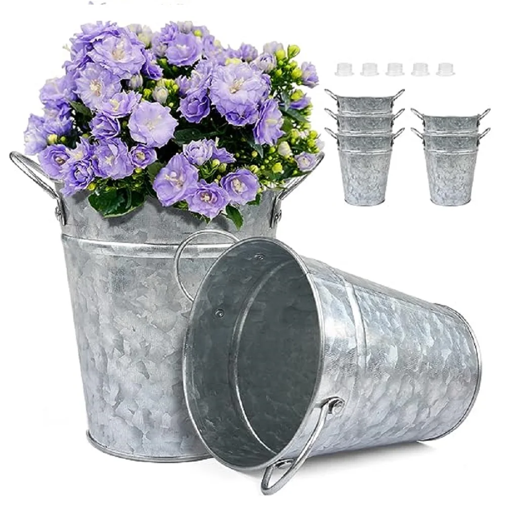 Best Quality Handcrafted Galvanized Table Top Anti Rust Small Metal Bucket With Handles For Outdoor And Indoor Planter And Pots