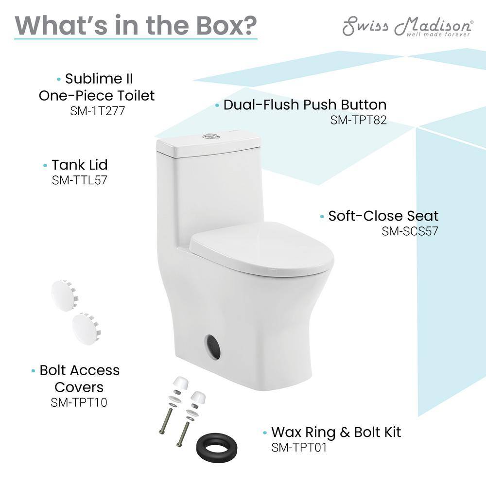 Swiss Madison Sublime II 10 in. Rough-in 1-piece 1.11.6 GPF Dual Flush Elongated Toilet in Glossy White Seat Included SM-1T277