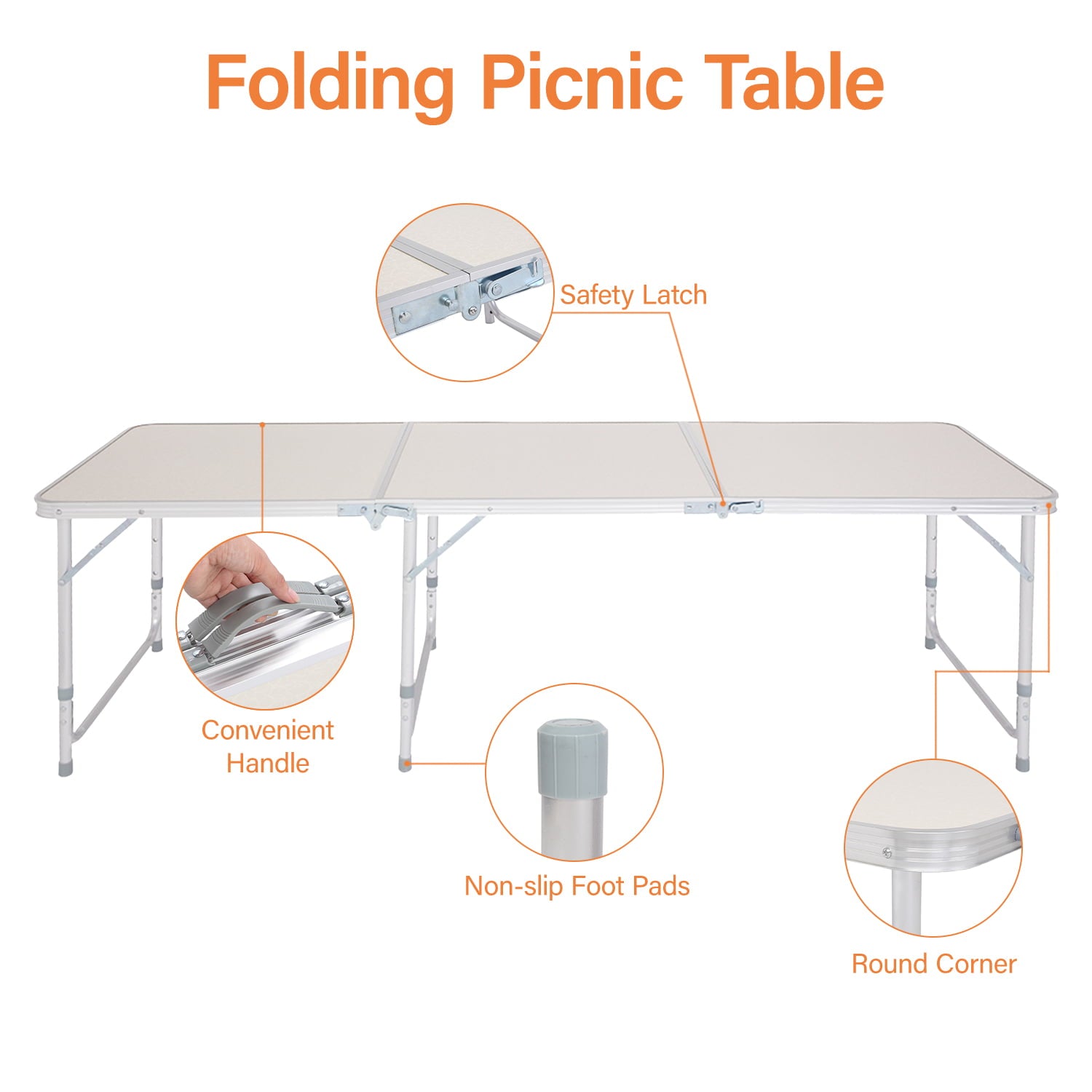 Outdoor Folding Table， Adjustable Height Aluminum Portable Tables w/ Handle， BBQ Folding Work Table， Folding Table for Indoor Outdoor Picnic Party Dining Camping Meeting， 70