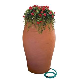 RESCUE 50 Gal. Terra Cotta Water Urn Flat-Back Rain Barrel with Integrated Planter and Diverter Kit 2232-1