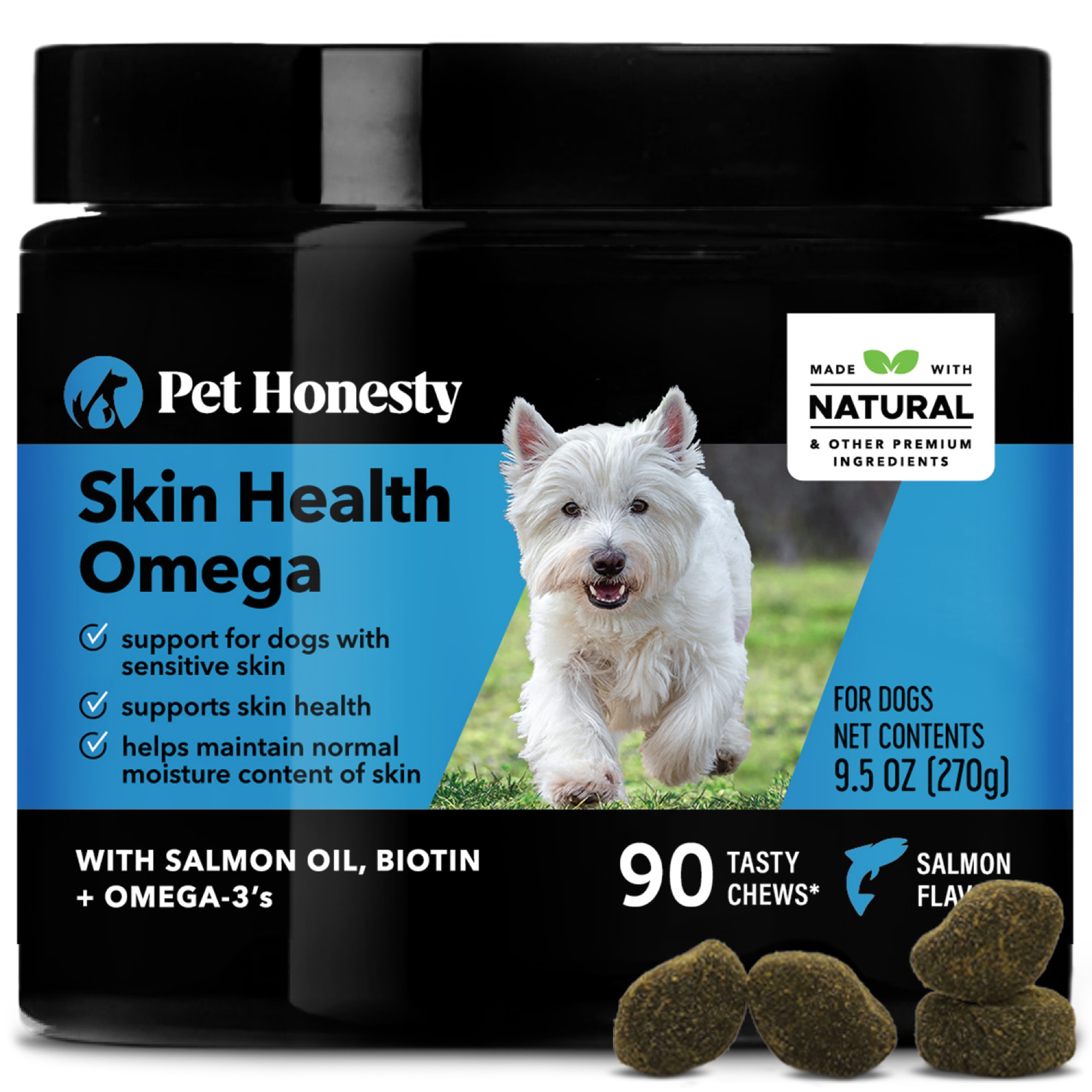 PET HONESTY Skin Health Omega Soft Chews for Dogs， Count of 90