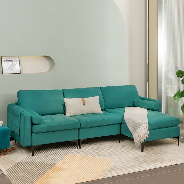 Costway Modular L shaped Sectional Sofa W Reversible Chaise amp 2 Usb Ports Teal