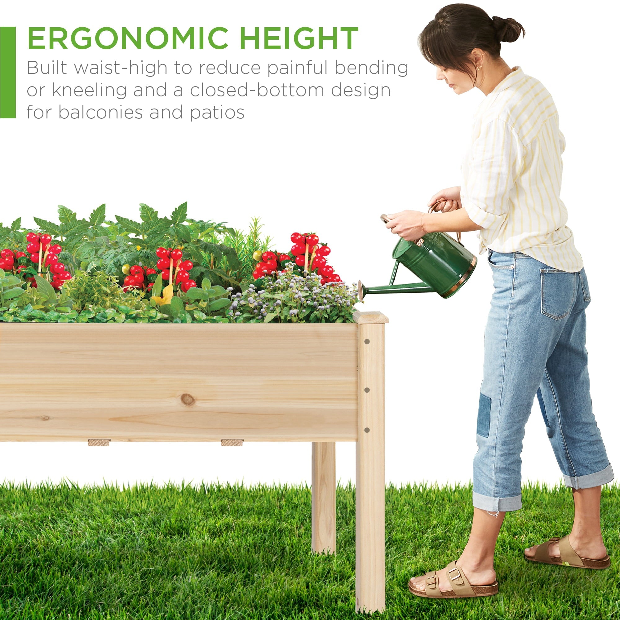 Best Choice Products 34x18x30in Raised Garden Bed, Elevated Wood Planter Box Stand for Patio w/ Bed Liner - Natural