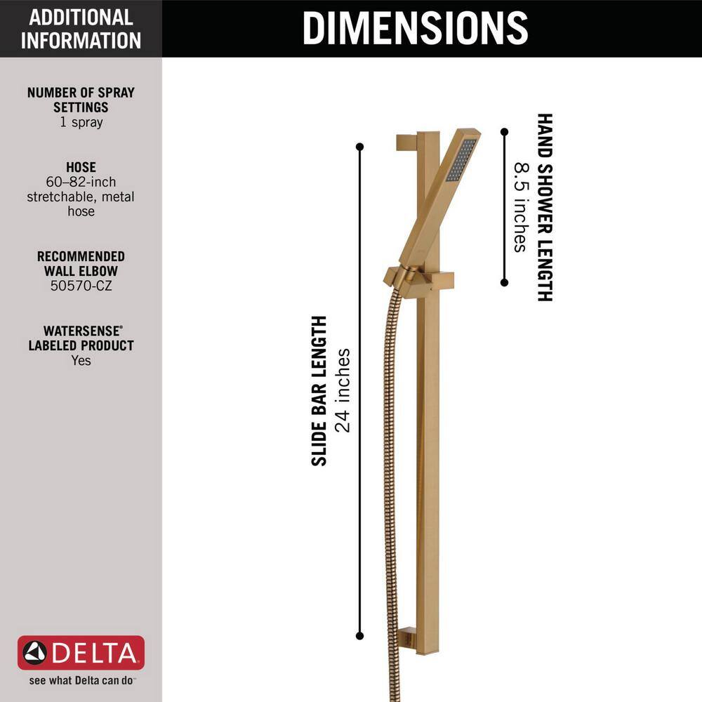 Delta Vero 1-Spray Patterns 1.75 GPM 1.38 in. Wall Mount Handheld Shower Head in Champagne Bronze 57530-CZ