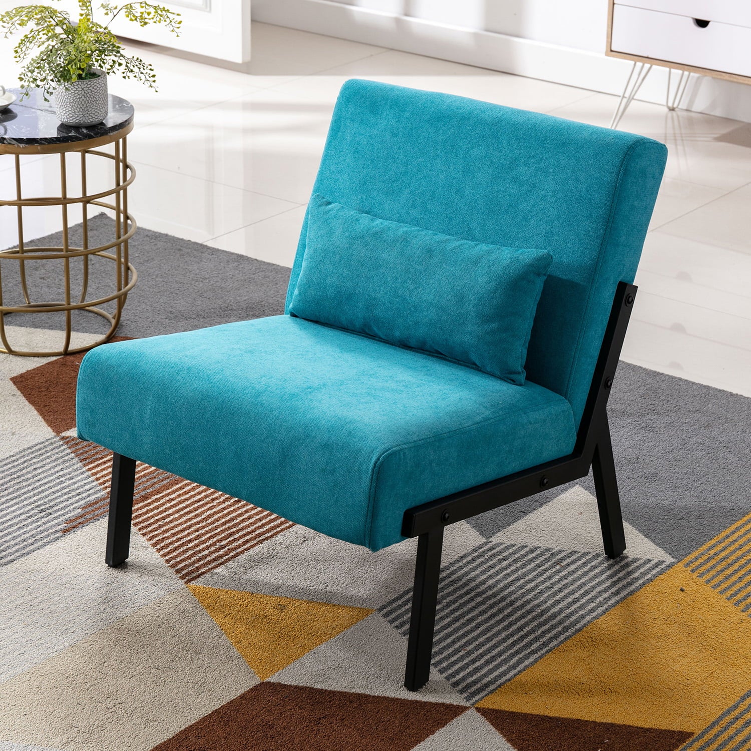 Fabric Accent Chair Fabric Sofa Chair Metal Tapered Leg Modern Comfy Decorative Livingroom Single Sofa Club Leisure Sofa Upholstered Sofa Chairs with Pillow & Metal Feet, Peacock Blue